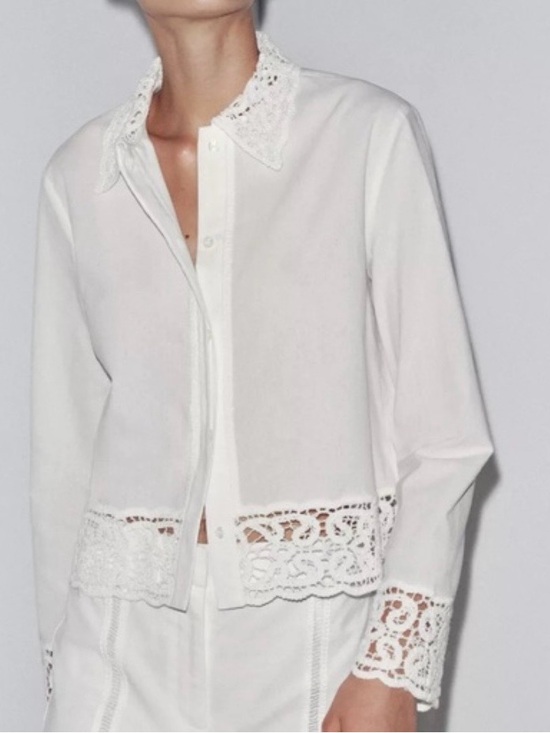 Zara Tops - Zara white lace-trim blouse, new with tag
